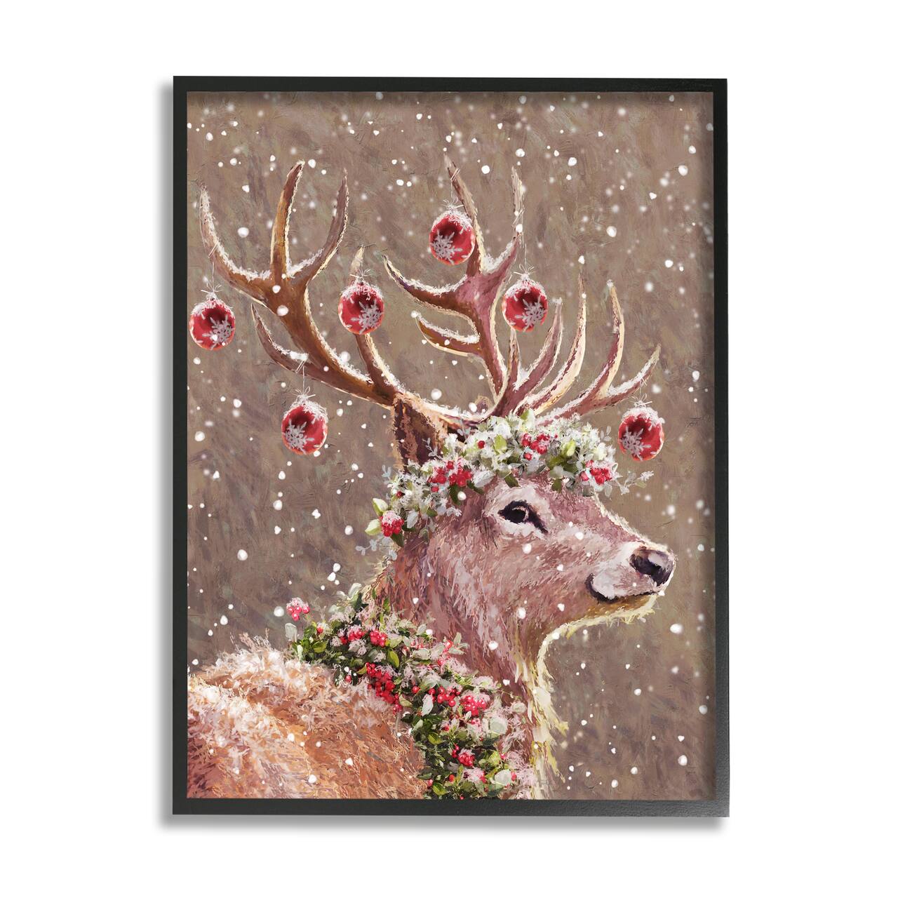 Stupell Industries Deer Antler Holiday Ornaments Black Framed Giclee Art